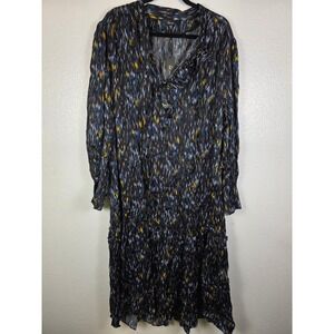 La Joie Womens 3X Black Abstract‎ Print Long Sleeve Tiered Viscose Midi Dress
